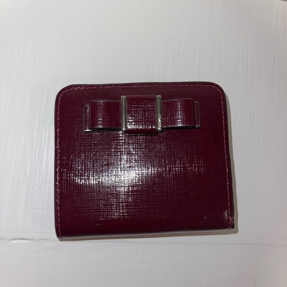 Coach Maroon Textured Wallet with Bow Accent